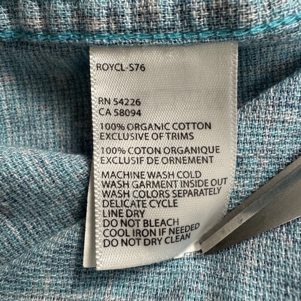 Royal Robbins Short Sleeve Button Up Shirt Mens L Blue Leaf Print Organic Cotton - Picture 10 of 15